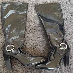 Franco Sarto Black Heeled Boots with Silver Buckle